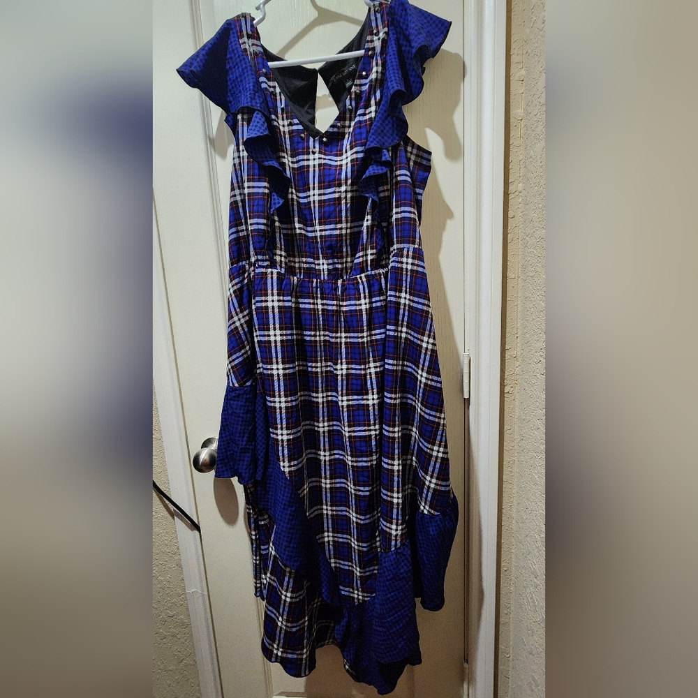 Lane Bryant Black and Blue Plaid Dress with Stud Accents
